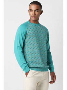 Peter England - Men Blue Printed Round Crew Neck Sweater