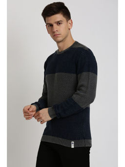 Peter England - Men Black Geometric Round Crew Neck Sweater