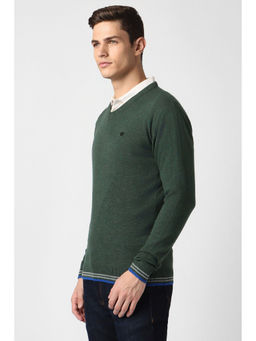 Peter England - Men Green Solid V Neck Sweater