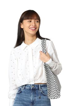 ONLY - Women Self Design White Shirt