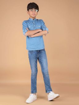 CRIMSOUNE CLUB - Boy'S Blue 100% Cotton Denim Kurta