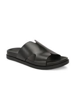 Delize - Black Men Black Leather Slip On Sandals