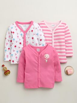 Bumzee - Girls Pink and White Full Sleeves Jhablas (Pack of 3)