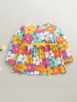 Bumzee - Multi-Color Girls Full Sleeves Cotton Knee Length Dress