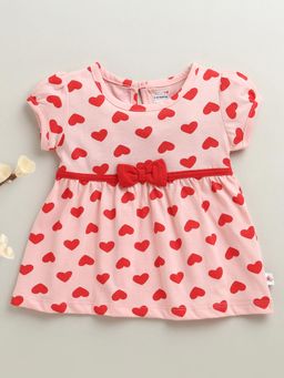 Bumzee - Peach Girls Half Sleeves Cotton Knee Length Dress