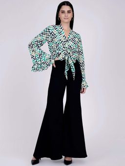 First Resort by Ramola Bachchan - Green And White Top And Bell Bottom Pants Set (Set of 2)