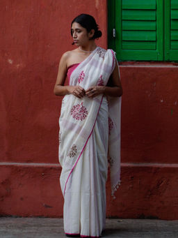 Soulweaves - White Tree Saree with Unstitched Blouse