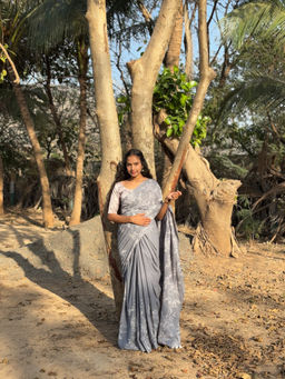 Soulweaves - Tattva Vayu Grey Saree with Unstitched Blouse