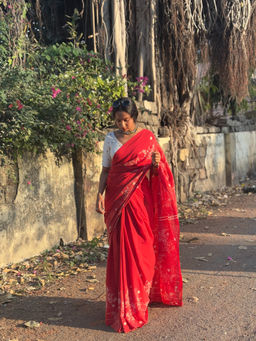 Soulweaves - Tattva Vahni Red Saree with Unstitched Blouse