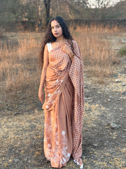 Soulweaves - Tattva Urva Brown Saree with Unstitched Blouse