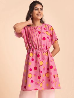 Pink Fort - Floral and Stripe Tunic Pink