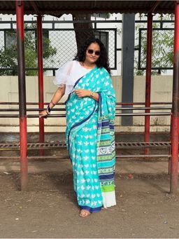 AMRUTKALA SAREES - Blue Designer Linen Printed Saree and Unstitched Blouse Piece