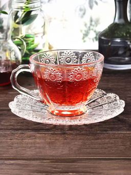 The Better Home - Glass Cup with Saucer, 280ml, Transparent