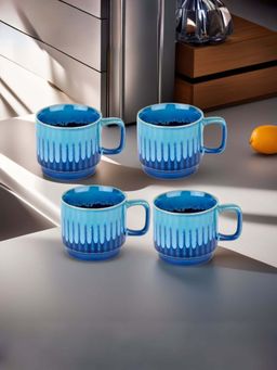 The Better Home - Terra Series Ceramic Tea Coffee Cup with Handle, 200ml (Pack of 4- Royal Blue)
