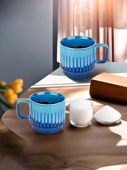 The Better Home - Terra Series Ceramic Tea Coffee Cup with Handle, 350ml (Pack of 2- Royal Blue)