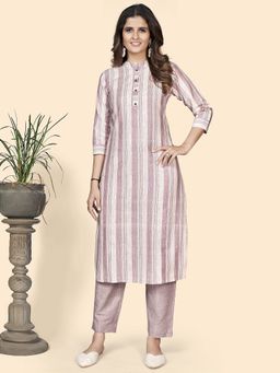 Vbuyz - Women's Striped Print Straight Cotton Blend Dusty Pink Stitched Kurta (vf-ku-1930)