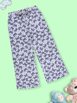 KiddoPanti - Grey Girls Cotton Knit All Over Printed Straight Leg Pyjama