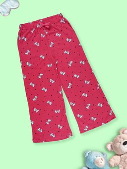 KiddoPanti - Pink Girls Cotton Knit All Over Printed Straight Leg Pyjama