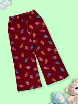 KiddoPanti - Maroon Girls Cotton Knit All Over Printed Straight Leg Pyjama