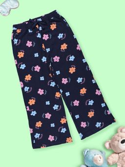 KiddoPanti - Navy Blue Girls Cotton Knit All Over Printed Straight Leg Pyjama