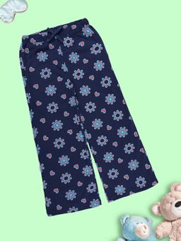KiddoPanti - Navy Blue Girls Cotton Knit All Over Printed Straight Leg Pyjama