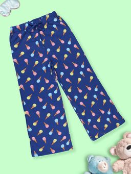 KiddoPanti - Blue Girls Cotton Knit All Over Printed Straight Leg Pyjama