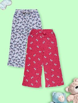 KiddoPanti - Multi-Color Girls Cotton Knit All Over Printed Pyjama (Pack of 2)