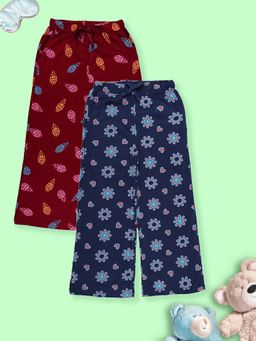 KiddoPanti - Multi-Color Girls Cotton Knit All Over Printed Pyjama (Pack of 2)