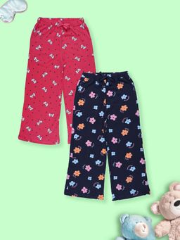 KiddoPanti - Multi-Color Girls Cotton Knit All Over Printed Pyjama (Pack of 2)