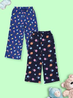 KiddoPanti - Multi-Color Girls Cotton Knit All Over Printed Pyjama (Pack of 2)