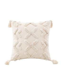 Bungalow and Beyond - Beige Boho Tufted Cotton Square Cushion Cover