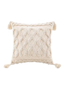 Bungalow and Beyond - Beige Boho Tufted Cotton Square Cushion Cover