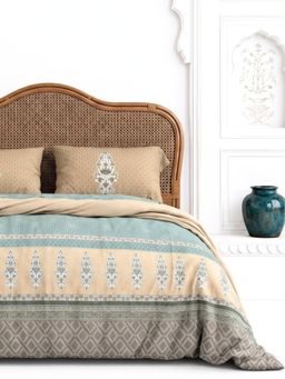 the White Moss - Multi-Color Sand Mughal Bagh Pure Cotton 170TC Bedsheet with 2 Pillow Covers (King)