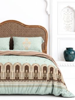 the White Moss - Blue Mughal Garden Pure Cotton 170TC Bedsheet with 2 Pillow Covers (King)