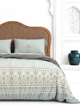 the White Moss - Grey Mughal Bagh Pure Cotton 170TC Bedsheet with 2 Pillow Covers (King)