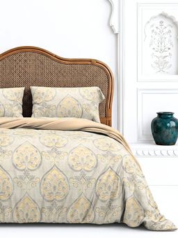 the White Moss - Grey Vintage Bagh Pure Cotton 170TC Bedsheet with 2 Pillow Covers (King)
