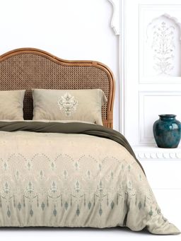 the White Moss - Sand Beige Heritage Buta Pure Cotton 170TC Bedsheet with 2 Pillow Covers (King)