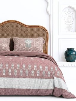 the White Moss - Rose Pink Garden Pure Cotton 170TC Bedsheet with 2 Pillow Covers (King)