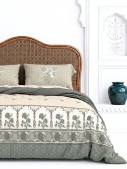 the White Moss - Grey Mughal Dreams Pure Cotton 170TC Bedsheet with 2 Pillow Covers (King)