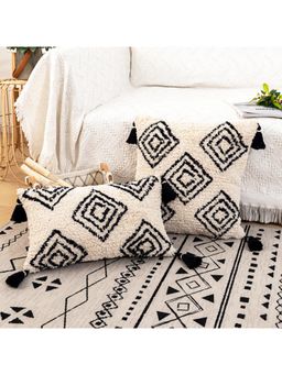 Bungalow and Beyond - Beige Geometric Tufted Cotton Cushion Covers (Pack of 2)