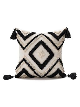 Bungalow and Beyond - White Geometric Tufted Cotton Square Cushion Cover