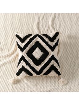 Bungalow and Beyond - White Geometric Tufted Cotton Square Cushion Cover