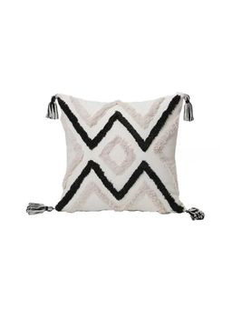 Bungalow and Beyond - White Geometric Tufted Cotton Square Cushion Cover