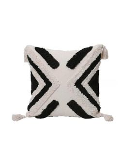Bungalow and Beyond - White Geometric Tufted Cotton Square Cushion Cover