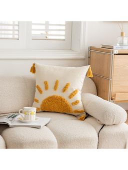 Bungalow and Beyond - Beige Geometric Tufted Cotton Square Cushion Cover