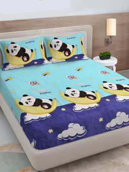 FABINALIV - Blue Cartoon Print 300TC Polycotton Bedsheet with 2 Pillow Covers (King)