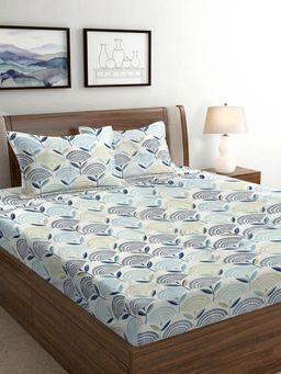 FABINALIV - White Floral 300TC Polycotton Bedsheet with 2 Pillow Covers (King)