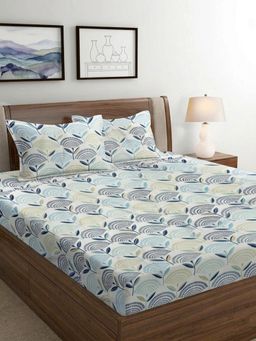 FABINALIV - White Floral 300TC Polycotton Fitted Bedsheet with 2 Pillow Covers (King)