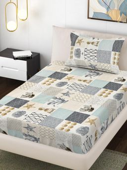 FABINALIV - Multi-Color Geometric 300TC Polycotton Bedsheet with 1 Pillow Cover (Single)