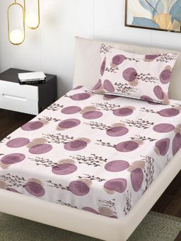 FABINALIV - White Printed 300TC Polycotton Bedsheet with 1 Pillow Cover (Single)